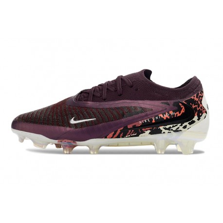 Crampons de Foot Nike Phantom 6 Elite Low FG Bordeaux Crush Rouge Univ Fossile 