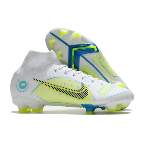 Nike Mercurial Superfly VIII Elite DF FG Blanc Bleu Jaune