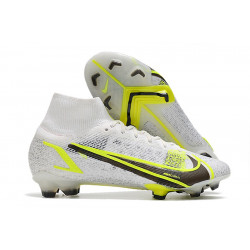 Nike Mercurial Superfly VIII Elite DF FG Silver Safari - Blanc Noir Argenté Jaune Fluo