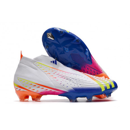 adidas Crampons Foot Predator Edge+ FG Blanc Jaune Solaire Bleu Power