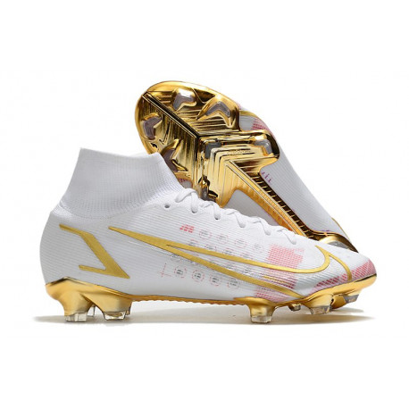 Crampons Nike Mercurial Superfly 8 Elite DF FG Blanc Rose Or
