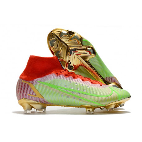 Crampons Nike Mercurial Superfly 8 Elite DF FG Vert Rouge Or