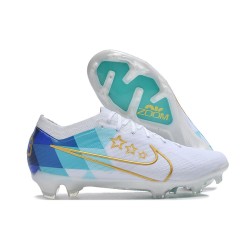 Nike Air Zoom Mercurial Vapor 15 Elite FG Blanc Bleu Or