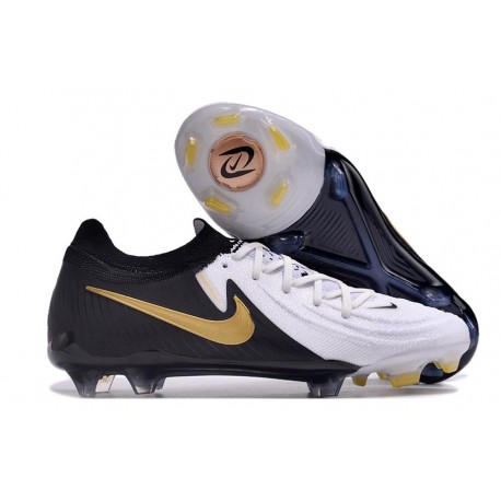 Nike Phantom Luna 2 Elite FG Crampons Blanc Noir Pièce Dor Métallique
