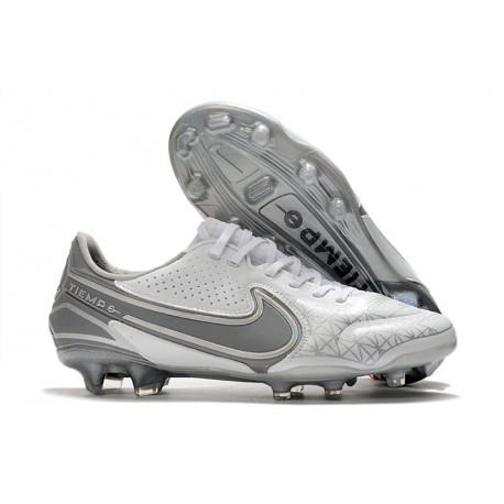 Nike Tiempo Legend 9 Elite Terrain sec Chaussures de Foot Blanc Gris