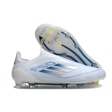 Adidas F50 Elite Laceless FG Blanc Bleu