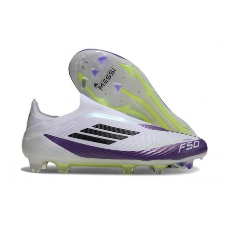 Adidas F50 Elite Laceless FG X Messi Blanc Ftwr Noir Violet Uni