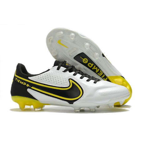 Nike Tiempo Legend 9 Elite Terrain sec Chaussures de Foot Blanc Gris Foncé Noir Jaune Strike