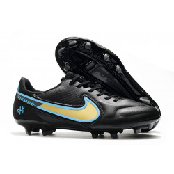 Nike Tiempo Legend 9 Elite Terrain sec Chaussures de Foot Noir Bleu Or