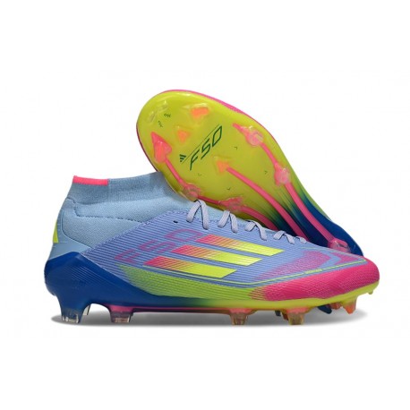 adidas F50 Elite Mid FG Crampon Bleu Fusion Citron Lucide Rose Lucide
