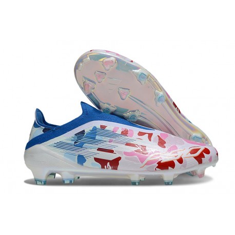 Adidas F50 Elite Laceless FG Blanc Bleu Rose