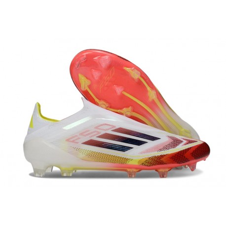 Chaussure Adidas F50 Elite Sans Lacets FG Blanc Rouge Jaune