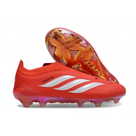 Chaussure Adidas Predator Elite Laceless FG Rouge Blanc